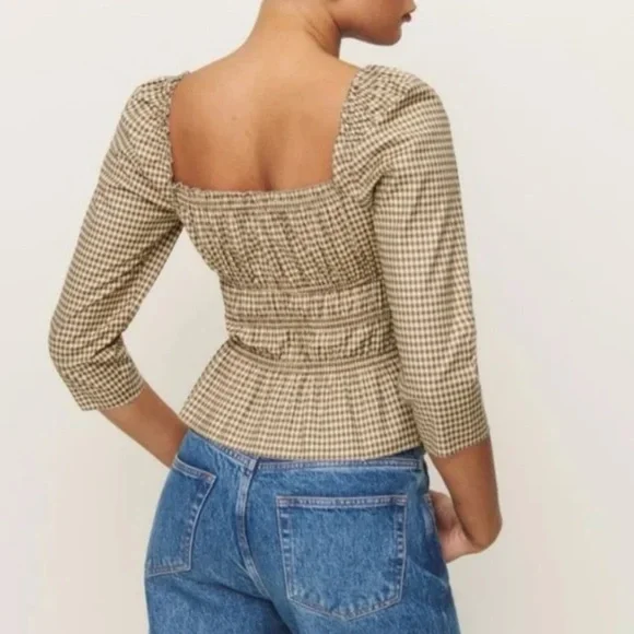 Reformation Brown Checkered Blouse - Picture 3 of 9